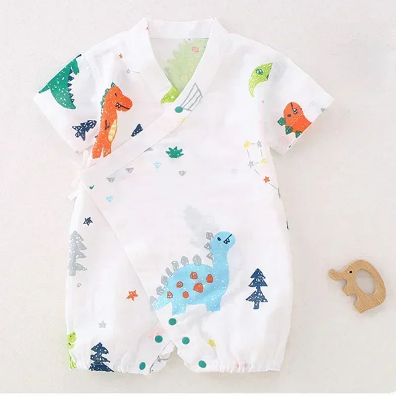 Cotton & Bamboo Muslin Short Sleeve Romper - Goose - Organic Cotton Clubs