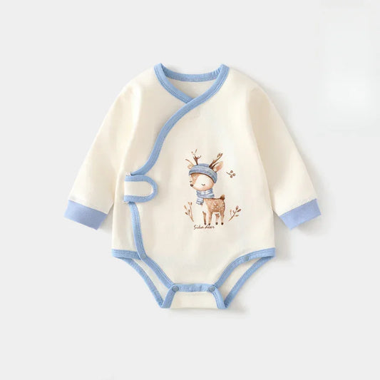 Cotton Long Sleeve Bodysuit with Velcro Closure - Blue Deer - Organic Cotton Clubs