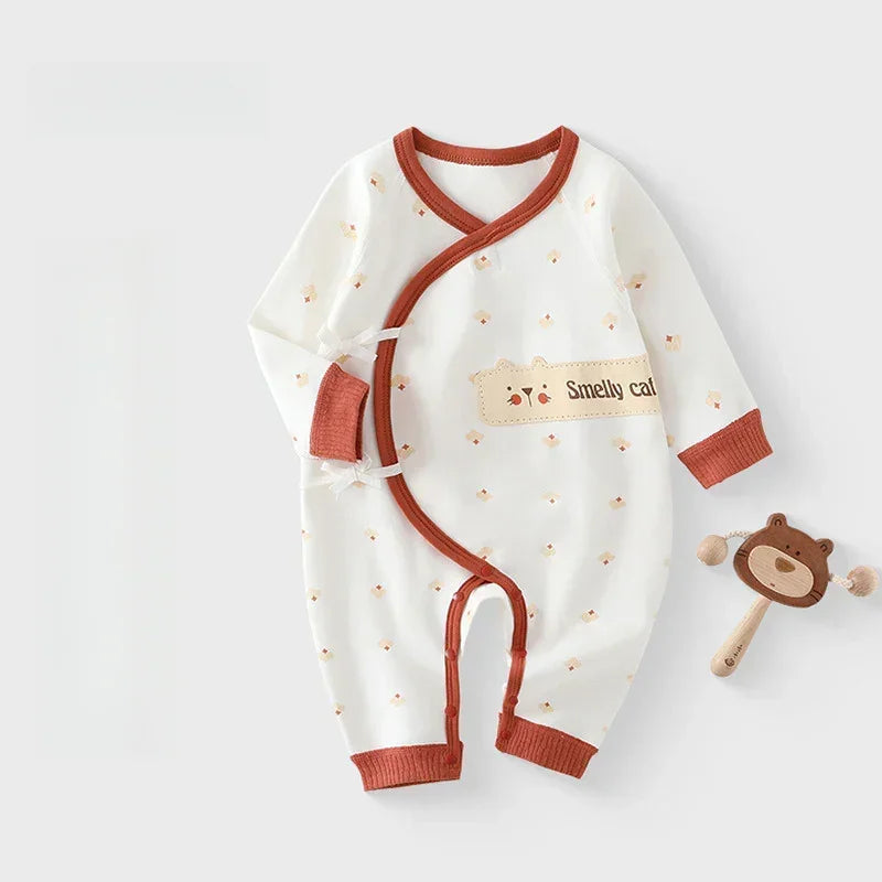Cotton Long Sleeve Kimono Romper - Yellow Cat - Organic Cotton Clubs