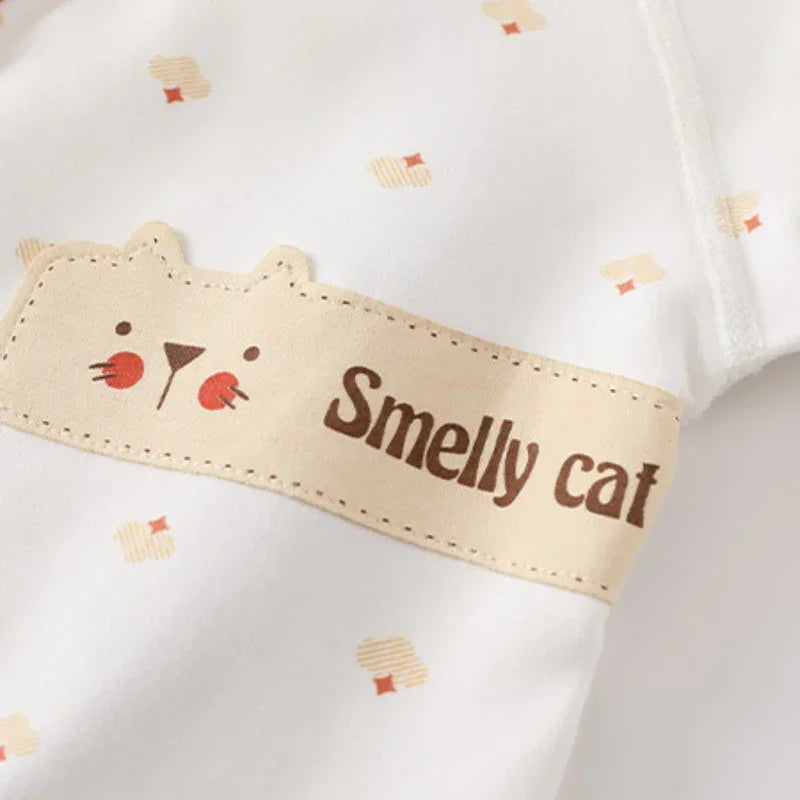 Cotton Long Sleeve Kimono Romper - Yellow Cat - Organic Cotton Clubs