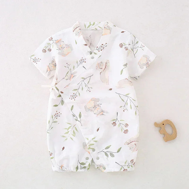 Cotton & Bamboo Muslin Short Sleeve Romper - Goose - Organic Cotton Clubs