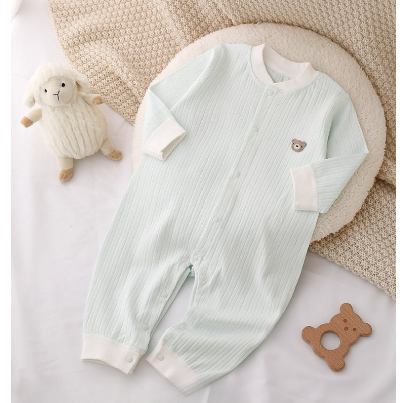 100% Cotton Long Sleeve Snap-Up Romper - Yellow Bear - Organic Cotton Clubs