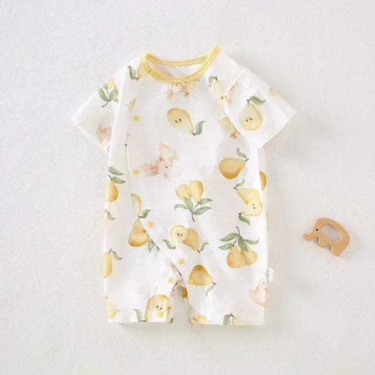 Cotton & Bamboo Muslin Short Sleeve Romper - Pear & Bunny - Organic Cotton Clubs