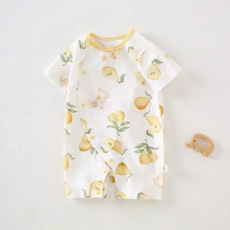 Cotton & Bamboo Muslin Short Sleeve Romper - Pear & Bunny - Organic Cotton Clubs