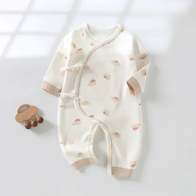 100% Cotton Long Sleeve Kimono Romper - Brown Bear - Organic Cotton Clubs