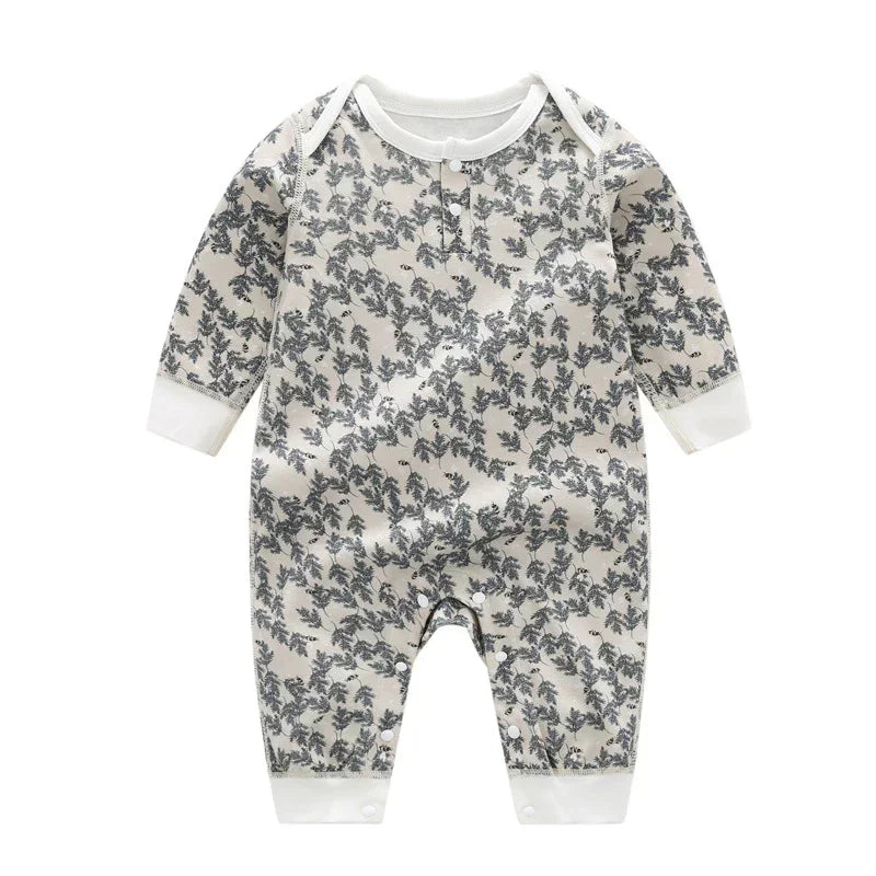 100% Organic Cotton Long Sleeve Romper - Leaves - Organic Cotton Clubs