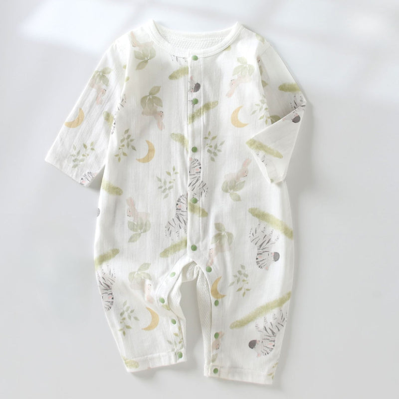 100% Cotton Long Sleeve Snap-Up Romper - Elephant & Flowers - Organic Cotton Clubs