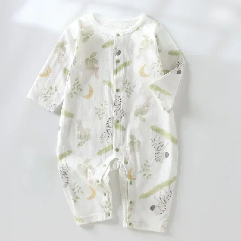 100% Cotton Long Sleeve Snap-Up Romper - Elephant & Flowers - Organic Cotton Clubs