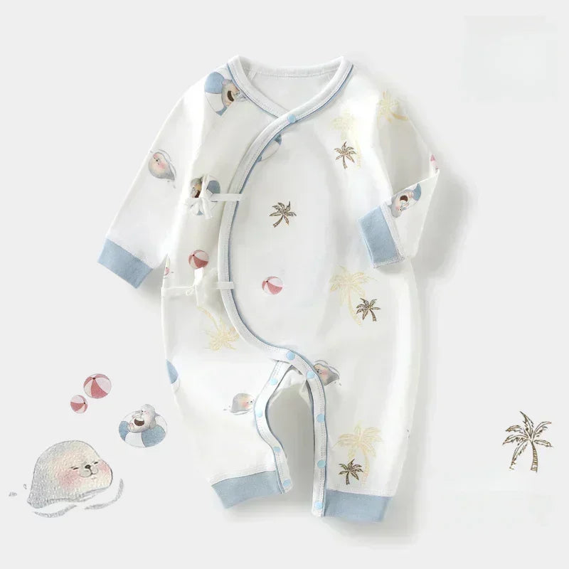 100% Cotton Long Sleeve Kimono Romper - Brown Bear - Organic Cotton Clubs