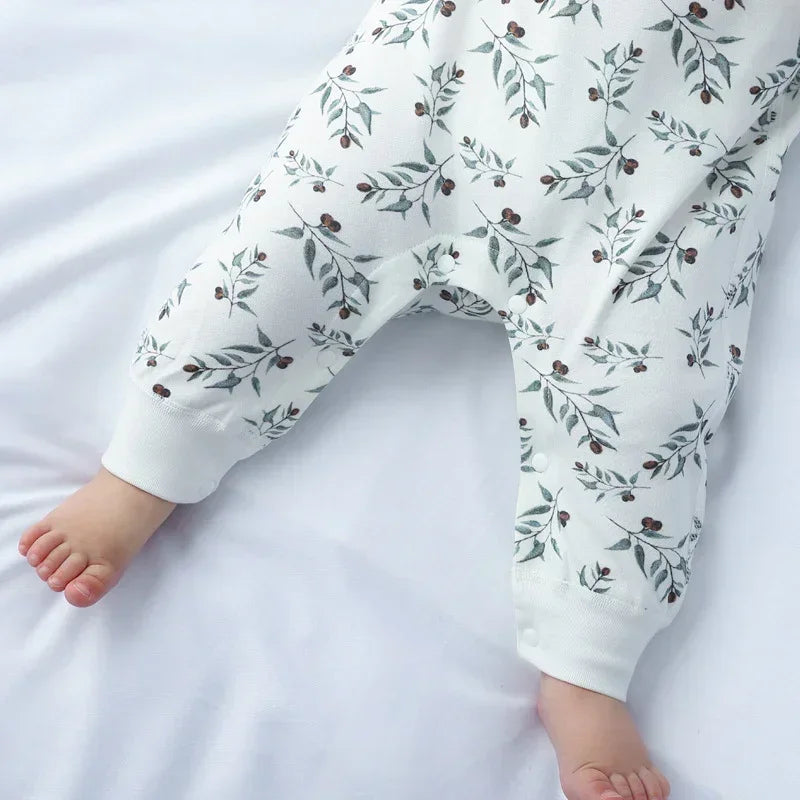 100% Organic Cotton Long Sleeve Romper - Leaves - Organic Cotton Clubs