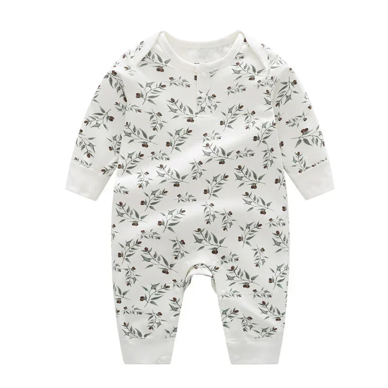 100% Organic Cotton Long Sleeve Romper - Leaves - Organic Cotton Clubs