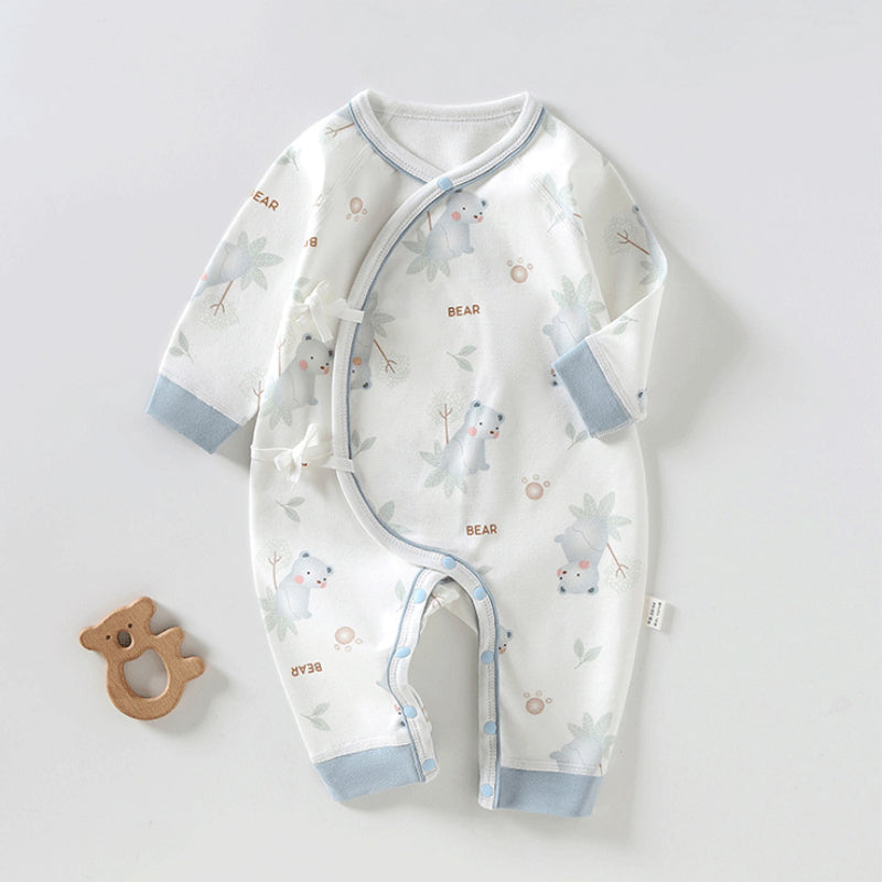 100% Cotton Long Sleeve Kimono Romper - Brown Bear - Organic Cotton Clubs