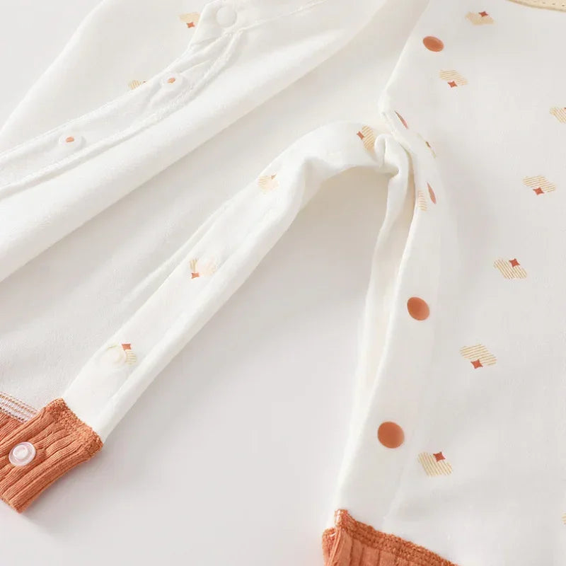 Cotton Long Sleeve Snap-Up Romper - Yellow Cat - Organic Cotton Clubs