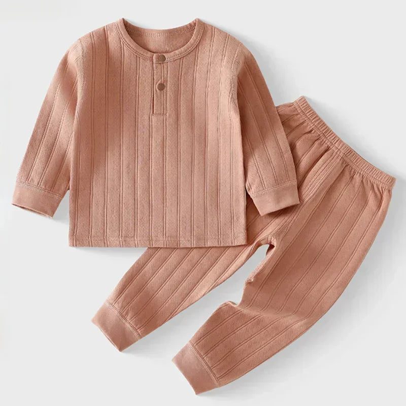 100% Cotton Long Sleeve Top & Pants Set- Brown - Organic Cotton Clubs