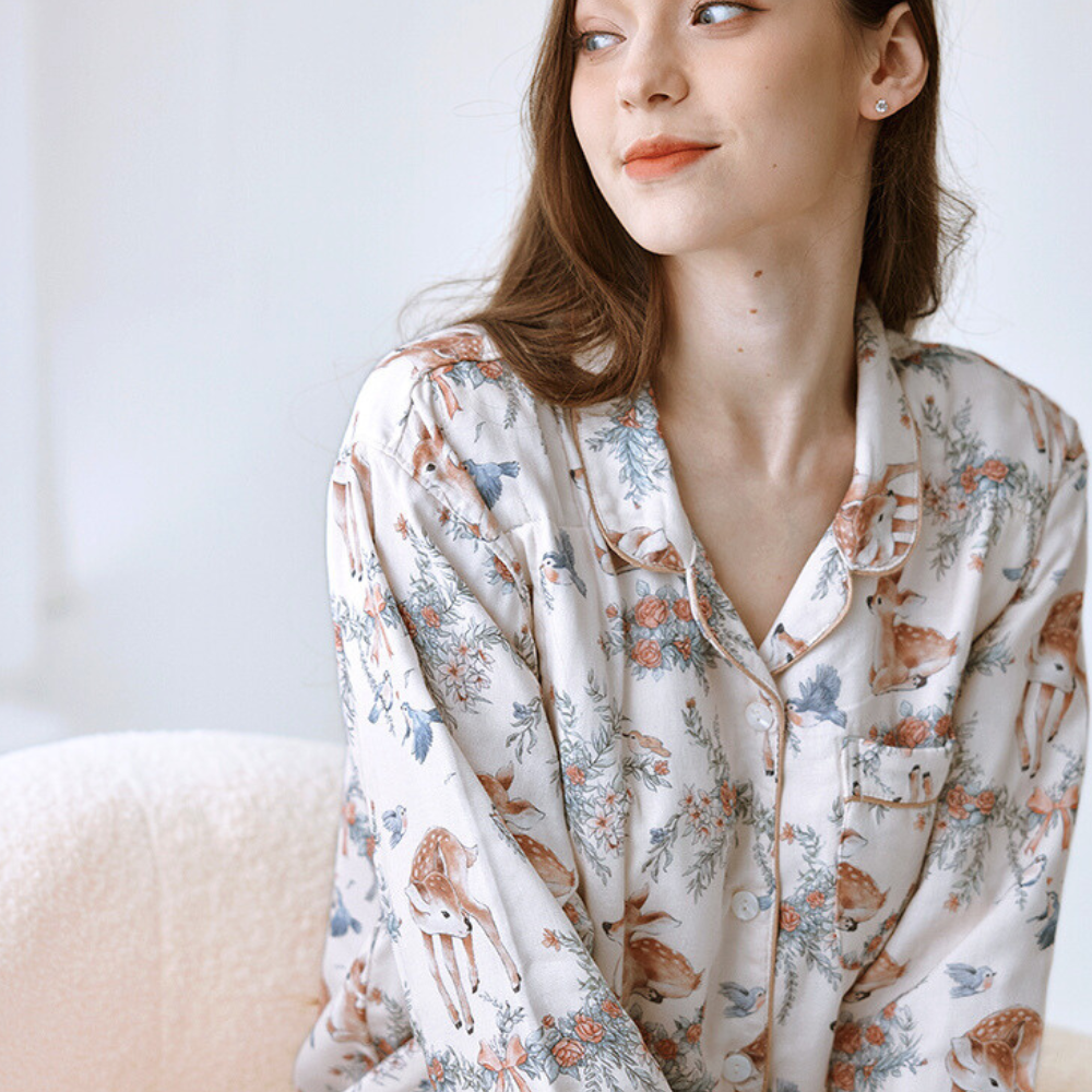 Organic Cotton Muslin Warm Maternity Pajama- Blue Dream Garden - Organic Cotton Clubs