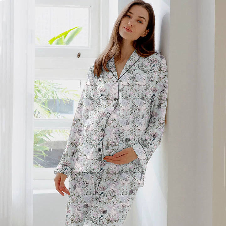 Organic Cotton Muslin Warm Maternity Pajama- Blue Dream Garden - Organic Cotton Clubs