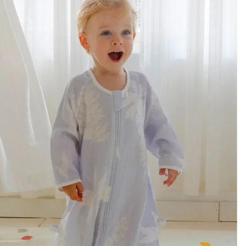 Organic Cotton Muslin Long Sleeve Sleepsuit Summer - Maple Leaves - Organic Cotton Clubs