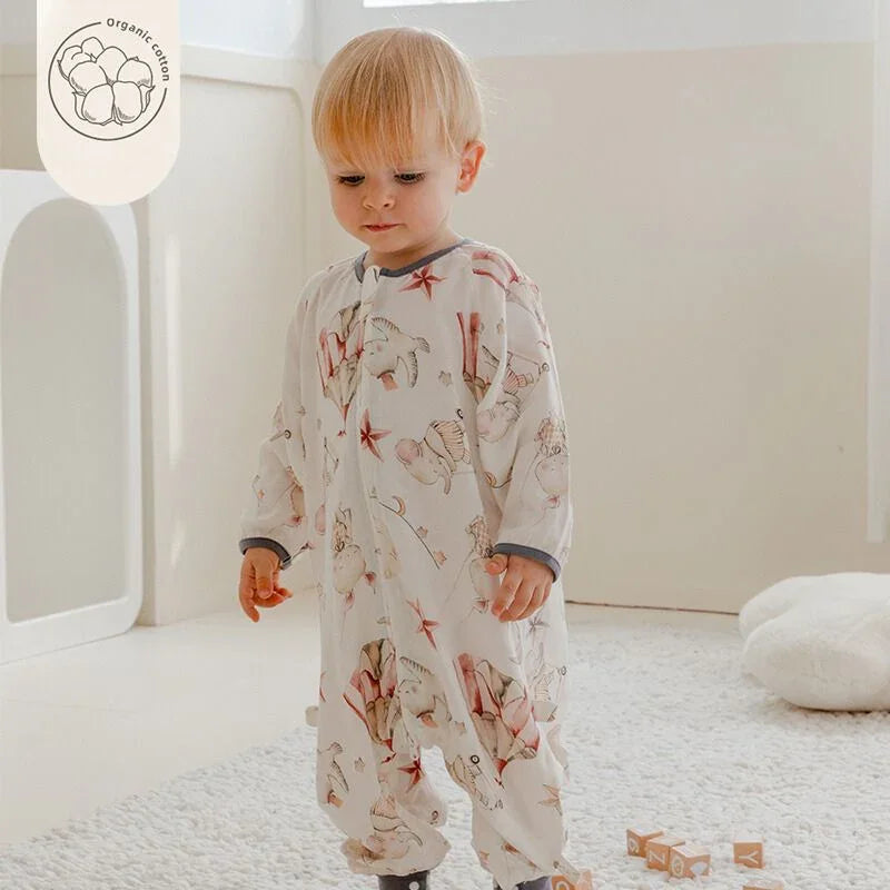 Organic Cotton Muslin Long Sleeve Sleepsuit Summer - Deer - Organic Cotton Clubs