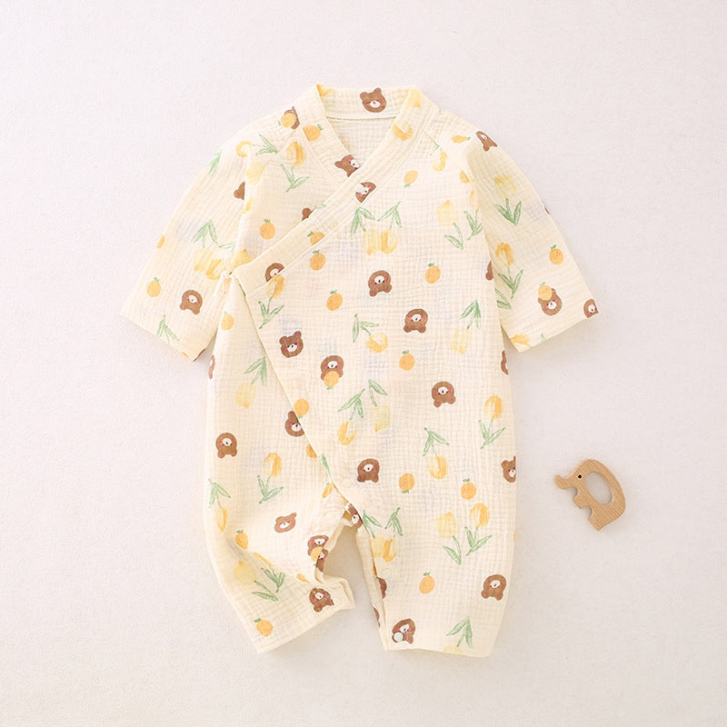 100% Cotton Muslin Long Sleeve Romper - Brown Bear - Organic Cotton Clubs
