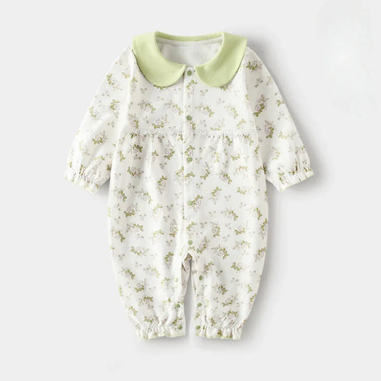 100% Cotton Long Sleeve Floral Romper - Green Garden - Organic Cotton Clubs