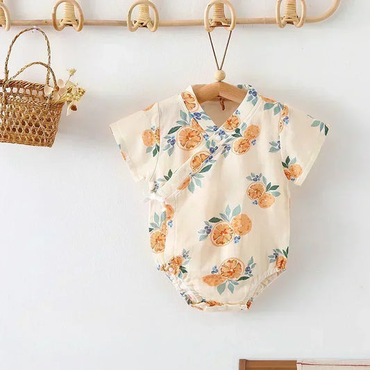 Cotton & Bamboo Muslin Short Sleeve Bodysuit - Green Leaves - Organic Cotton Clubs