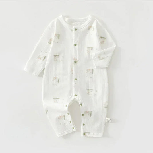 100% Cotton Long Sleeve Snap-Up Romper - Elephant & Flowers - Organic Cotton Clubs