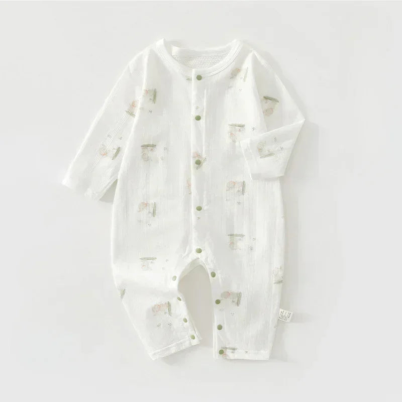 100% Cotton Long Sleeve Snap-Up Romper - Elephant & Flowers - Organic Cotton Clubs