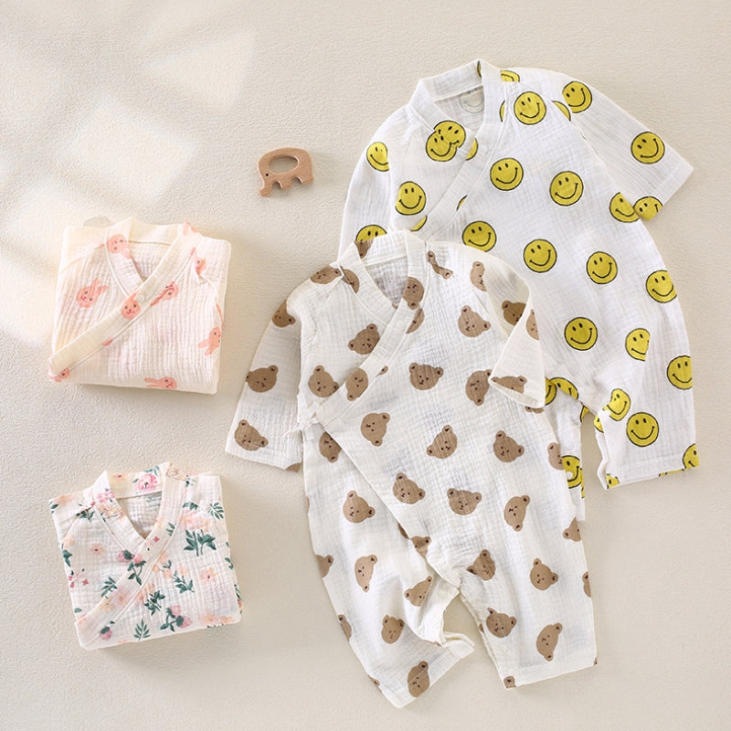 100% Cotton Muslin Long Sleeve Romper - Brown Bear - Organic Cotton Clubs