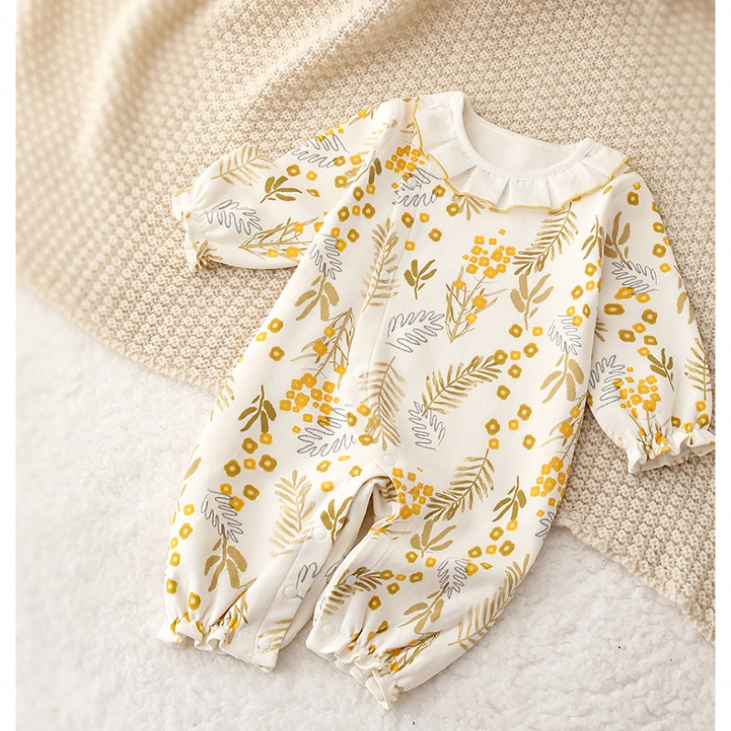 100% Cotton Long Sleeve Floral Romper - Monet Garden - Organic Cotton Clubs