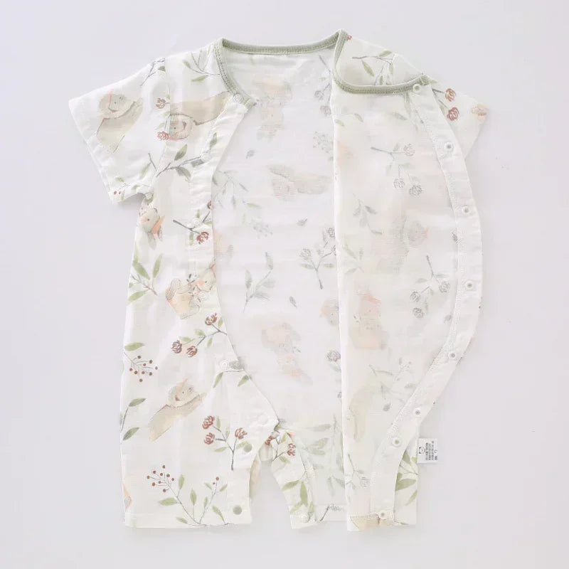 Cotton & Bamboo Muslin Short Sleeve Romper - Pear & Bunny - Organic Cotton Clubs