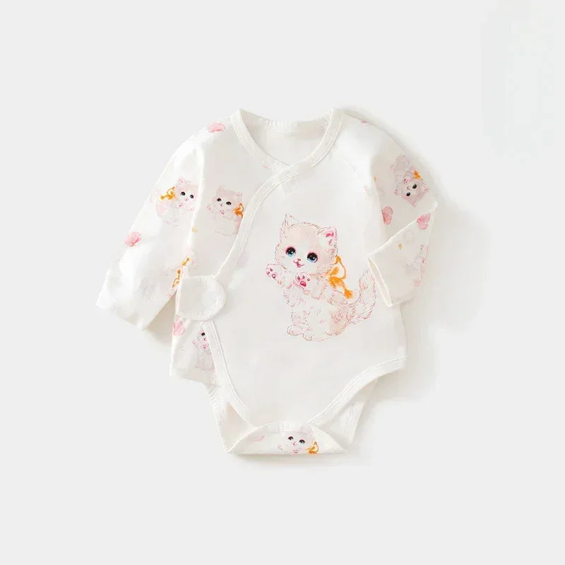 100% Cotton Long Sleeve Bodysuit with Velcro Closure- Adorable Cat - Organic Cotton Clubs