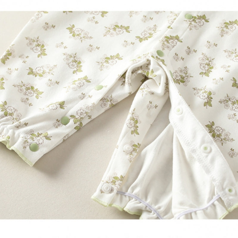 100% Cotton Long Sleeve Floral Romper - Green Garden - Organic Cotton Clubs