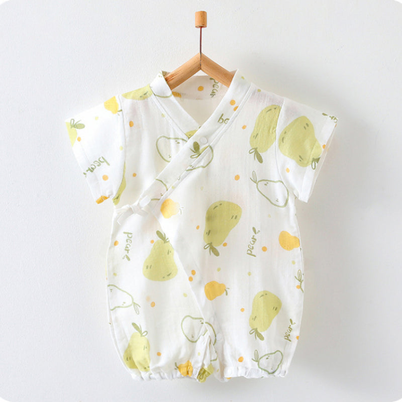 Cotton & Bamboo Muslin Short Sleeve Romper - Water Lily - Organic Cotton Clubs