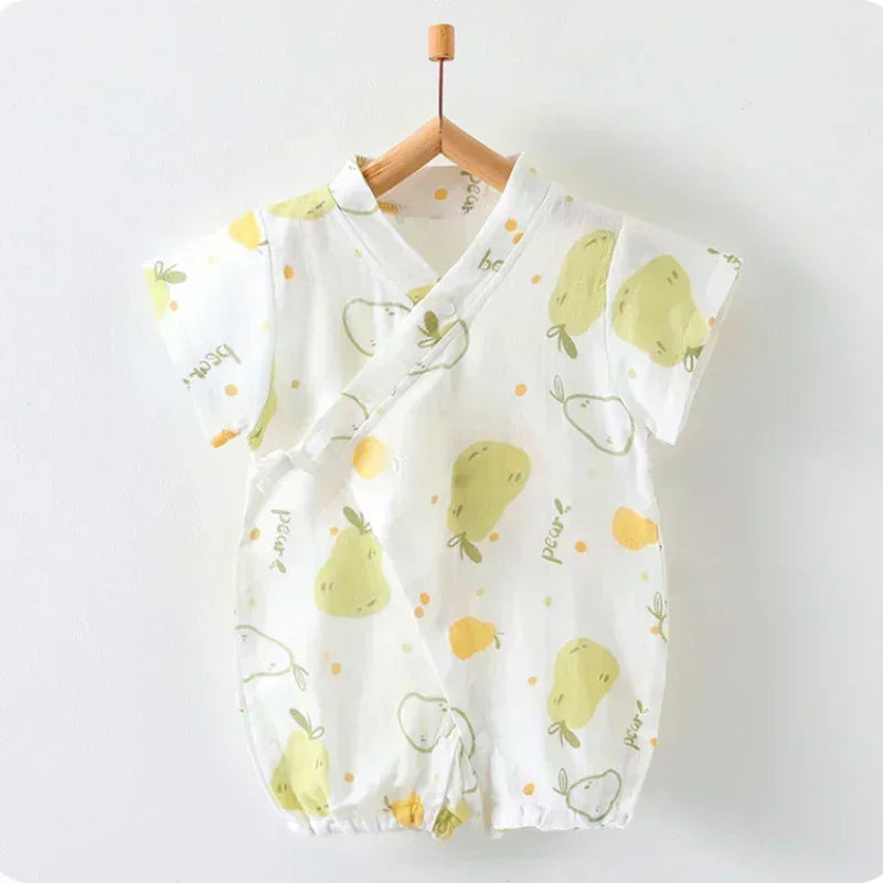 Cotton & Bamboo Muslin Short Sleeve Romper - Water Lily - Organic Cotton Clubs