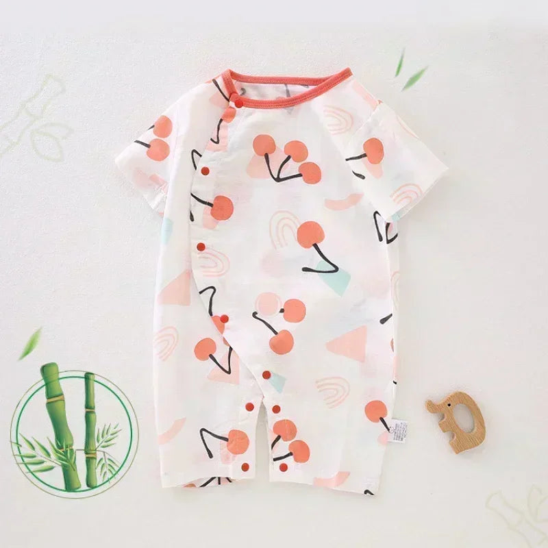 Cotton & Bamboo Muslin Short Sleeve Romper - Pear & Bunny - Organic Cotton Clubs