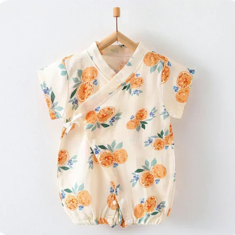 Cotton & Bamboo Muslin Short Sleeve Romper - Water Lily - Organic Cotton Clubs