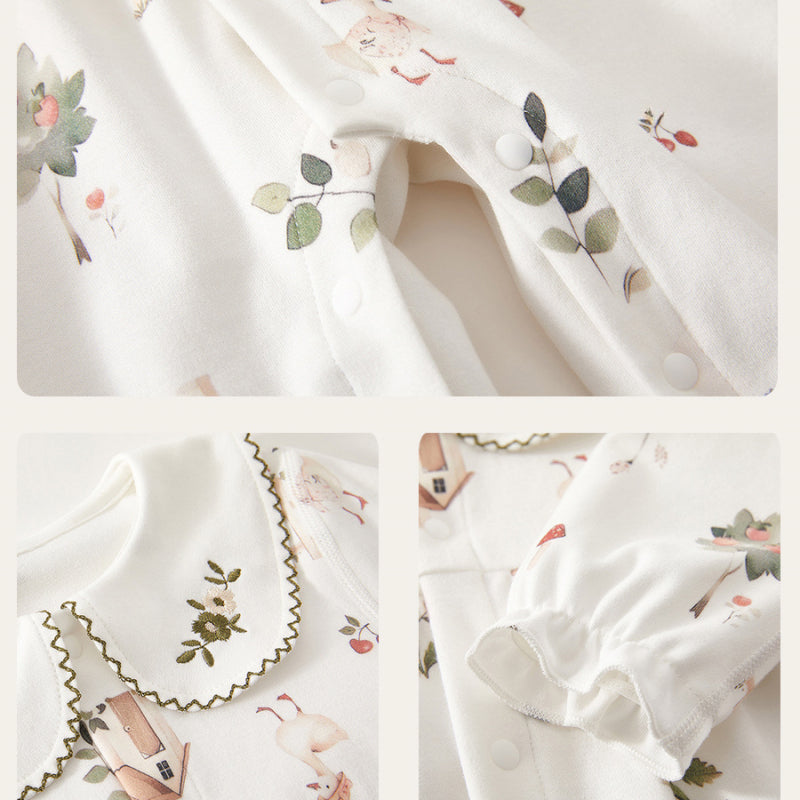 100% Cotton Long Sleeve Snap-Up Romper - Country House - Organic Cotton Clubs