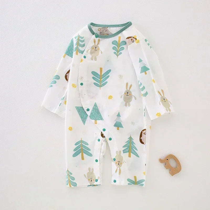 Cotton & Bamboo Muslin Long Sleeve Romper - Cute Whale - Organic Cotton Clubs