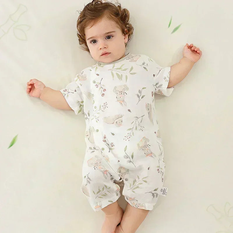 Cotton & Bamboo Muslin Short Sleeve Romper - Pear & Bunny - Organic Cotton Clubs