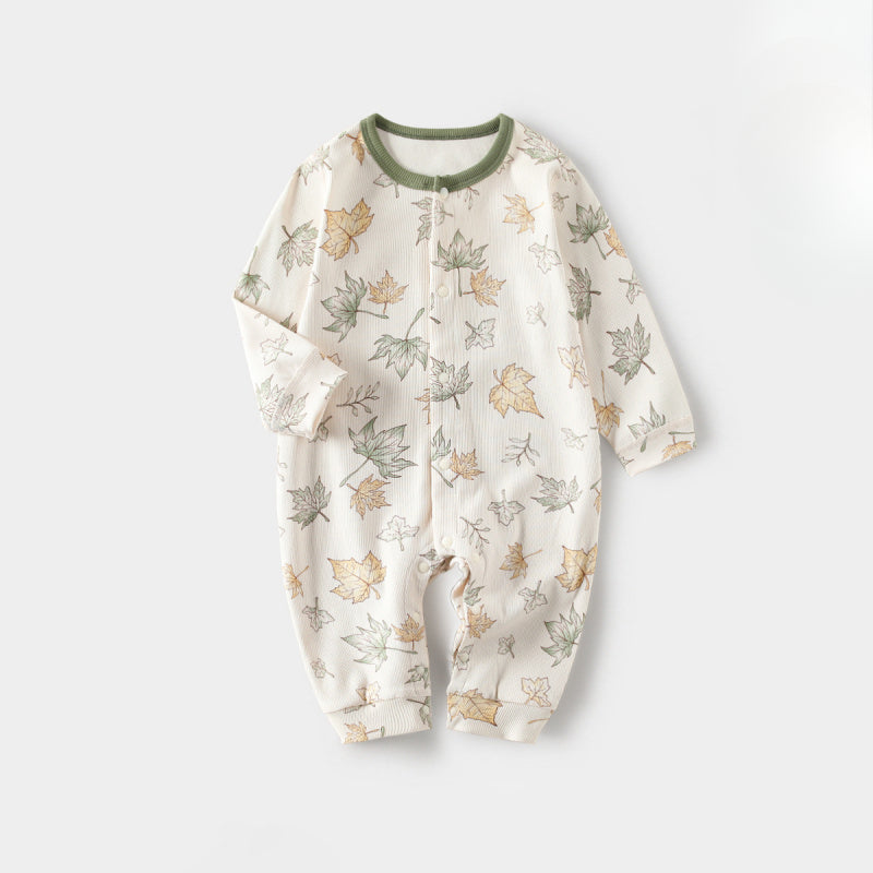 Cotton Snap-Up Long Sleeve Romper - White Dolphin - Organic Cotton Clubs