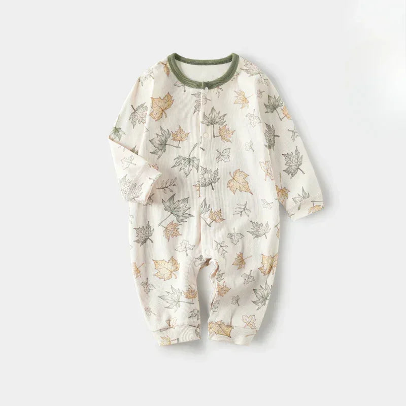 Cotton Snap-Up Long Sleeve Romper - White Dolphin - Organic Cotton Clubs