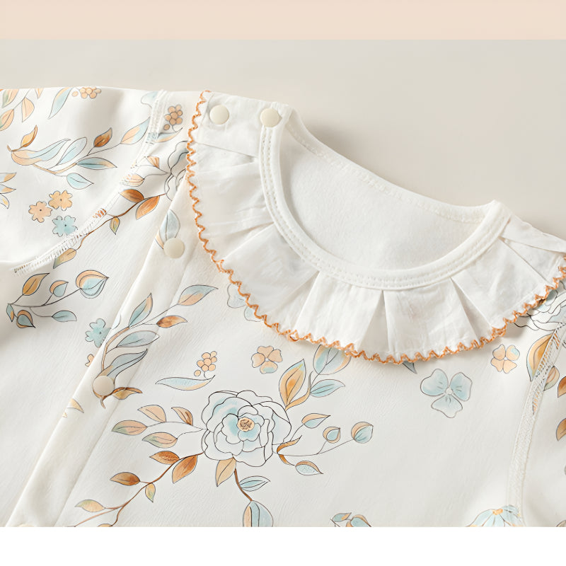 100% Cotton Long Sleeve Floral Romper - Asiatic Apple - Organic Cotton Clubs