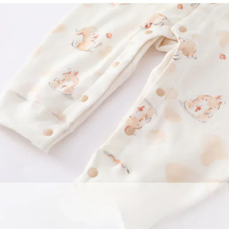 100% Cotton Long Sleeve Romper with Bib - Bunny with Bicycle - Organic Cotton Clubs