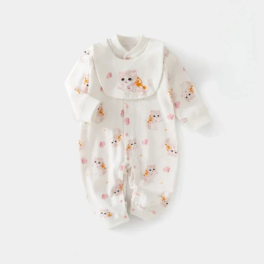 100% Cotton Long Sleeve Romper with Bib - Bunny with Bicycle - Organic Cotton Clubs
