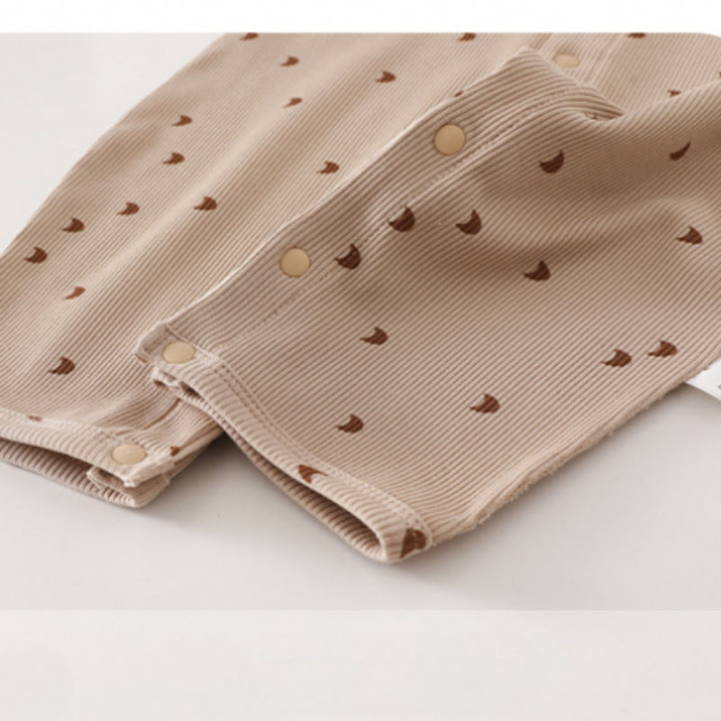 Cotton Snap-Up Long Sleeve Romper - Brown Moon - Organic Cotton Clubs