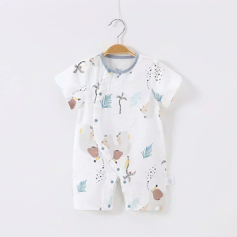 Cotton & Bamboo Muslin Short Sleeve Romper - Pear & Bunny - Organic Cotton Clubs
