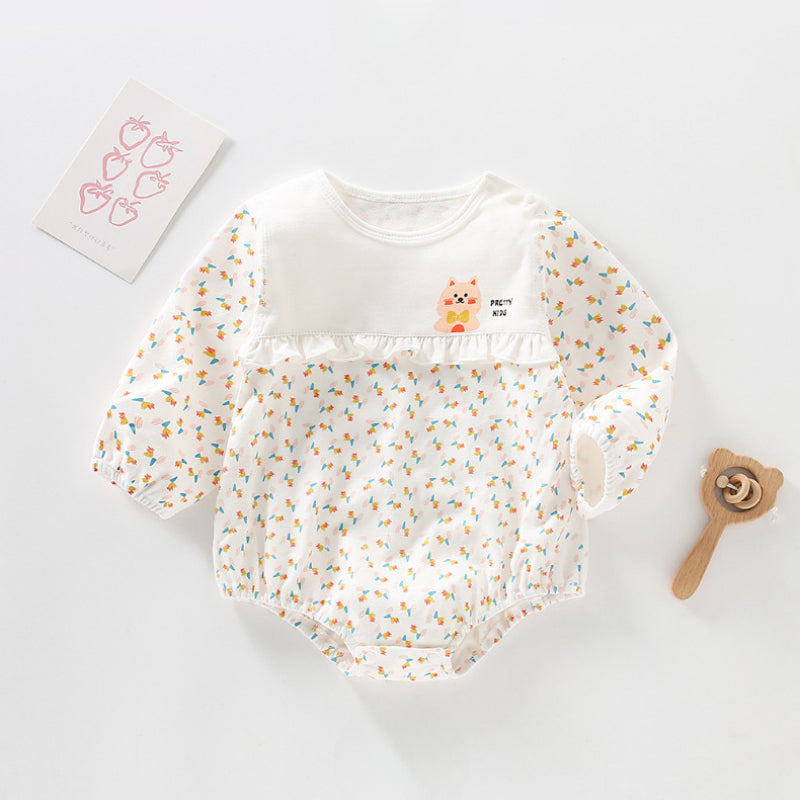 100% Cotton Long Sleeve Floral Bodysuit - Bunny Garden - Organic Cotton Clubs