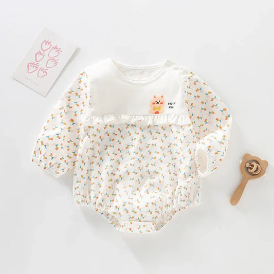 100% Cotton Long Sleeve Floral Bodysuit - Bunny Garden - Organic Cotton Clubs