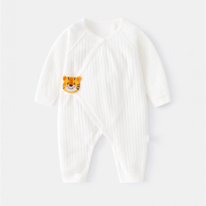 100% Cotton Long Sleeve Romper with Velcro Closure - Tiger - Organic Cotton Clubs