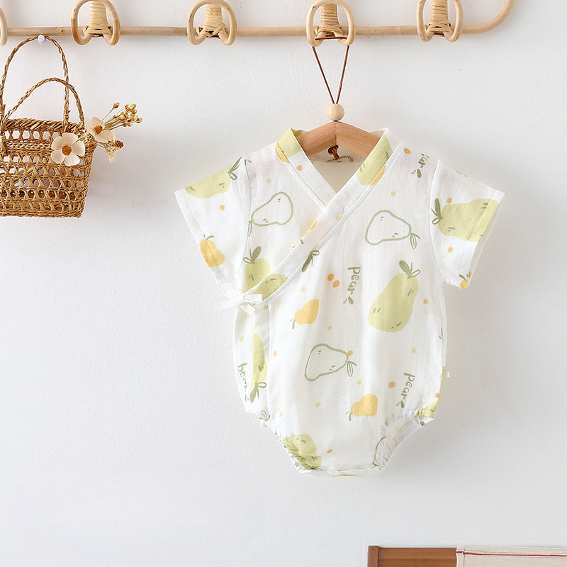 Cotton & Bamboo Muslin Short Sleeve Bodysuit - Green Leaves - Organic Cotton Clubs